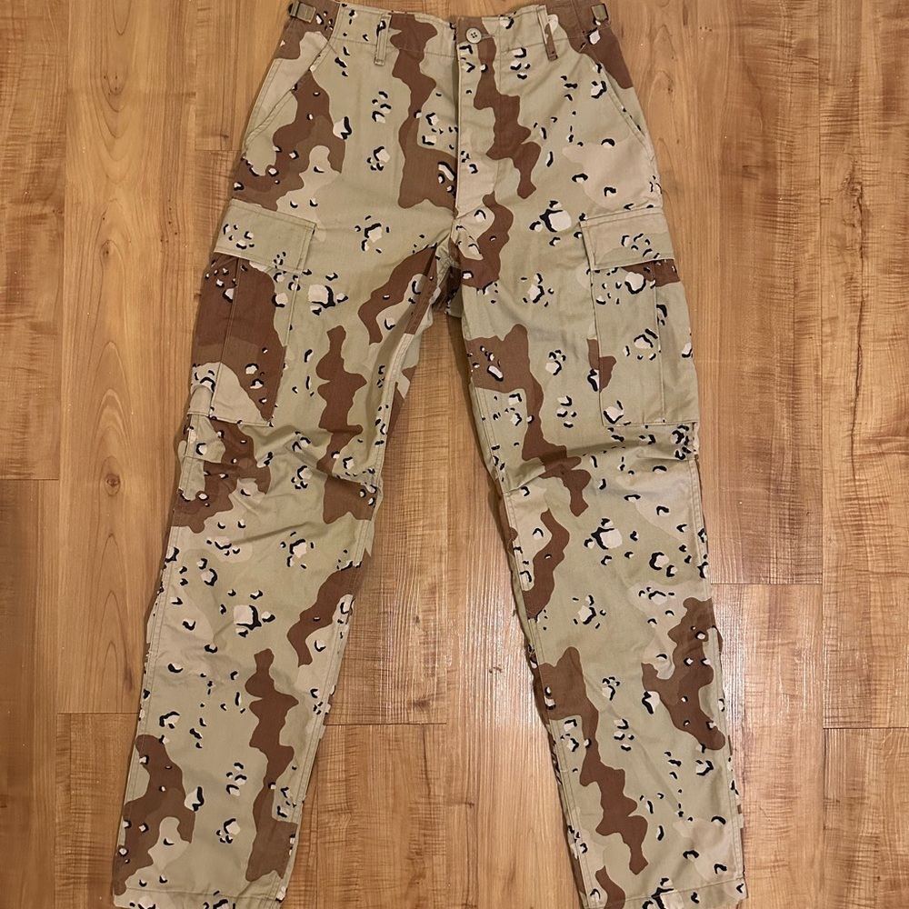 Tan and Brown Cargo Pants with Camouflage Design